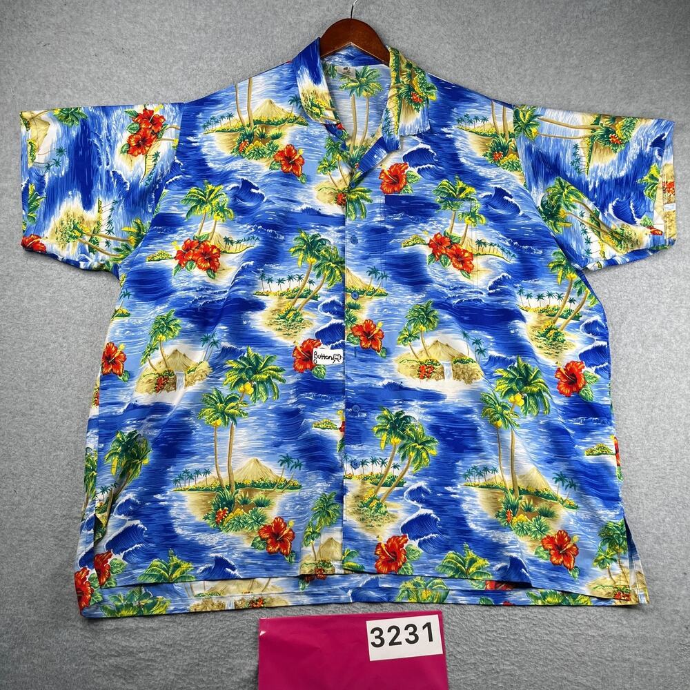 Rima Tropical Island Print Shirt Beach Casual Button Up Short Sleeve Mens 3XL